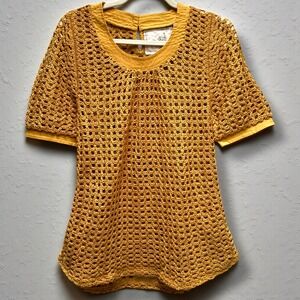 Angel of‎ the North Anthropologie Golden Yellow Crochet Knit Tunic XS